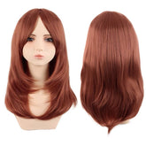 Shoulder Length Layered Curtain Bangs Wavy Wig Ginger Orange